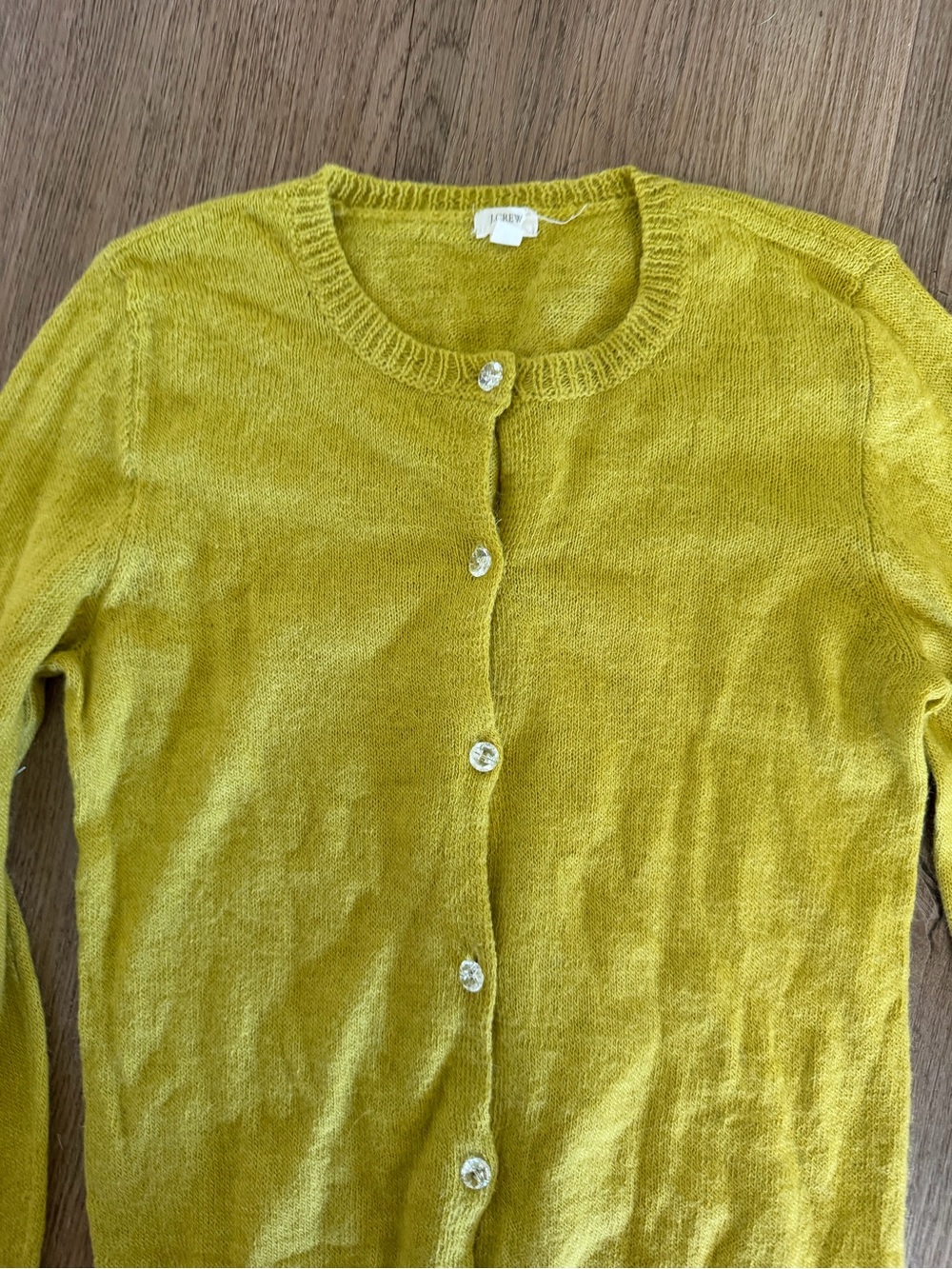 J. Crew Chartreuse Wool Blend Button Up Cardigan Sweater Size Small - Picture 4 of 10